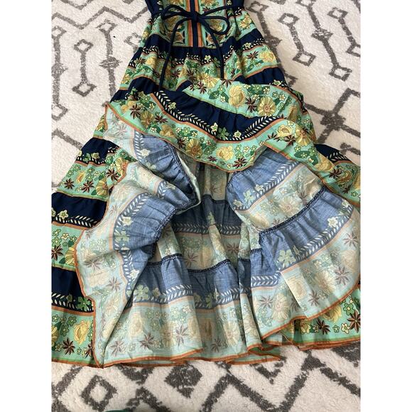 LUXXEL Navy Floral Puff Sleeve Button Front Tiered Maxi Dress Sz M NWT - Picture 11 of 16